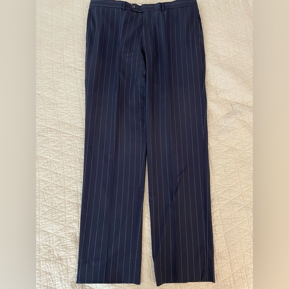 CARLO BARBERA & C. SUPREMO Super 150’s Wool Dapper Stripe Navy Suit 44 L $1795 - Picture 10 of 16